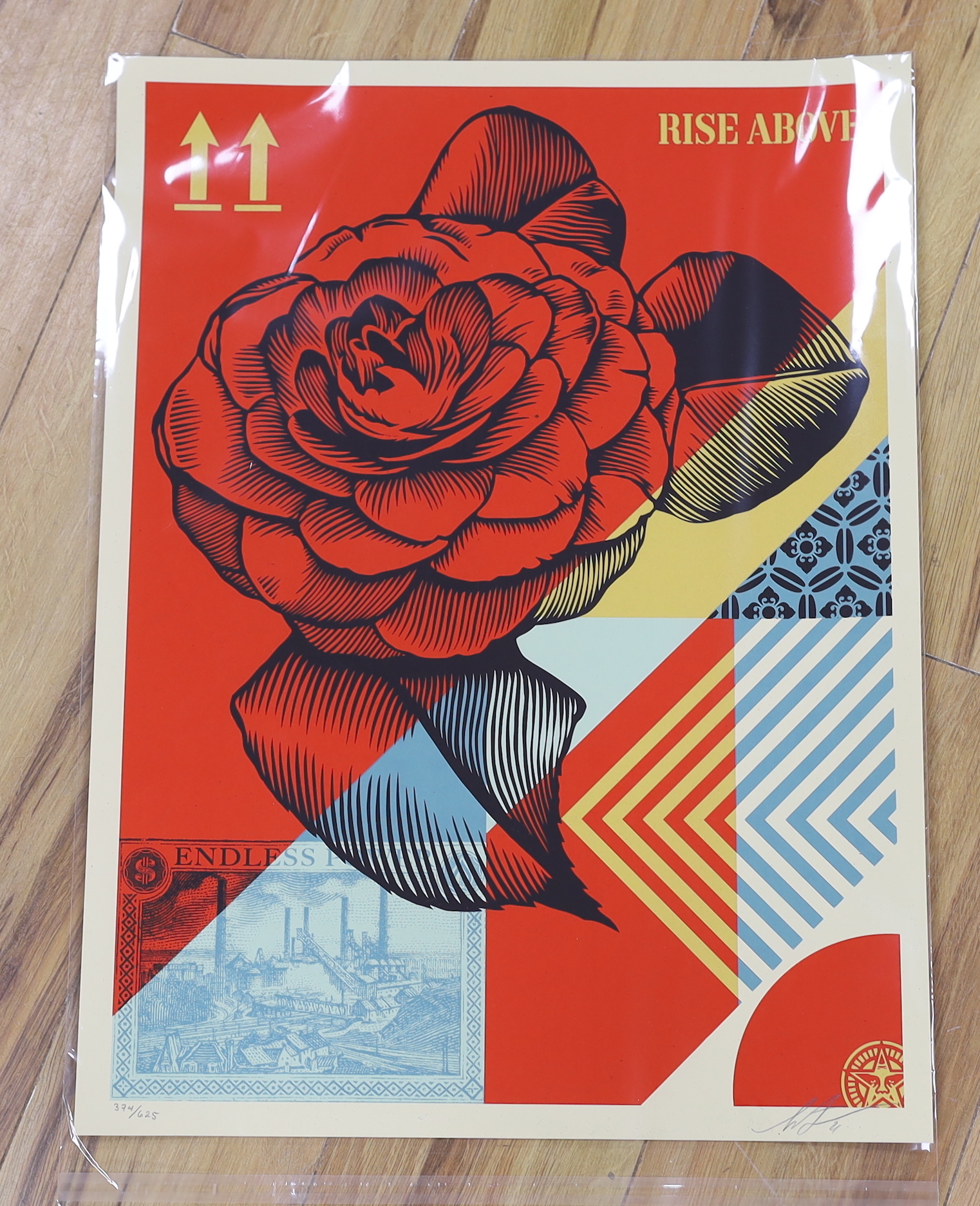 Shepard Fairey (American, b.1970-), lithograph poster, 'Rise Above', signed in pencil, limited edition 374/625, 61 x 46cm, unframed